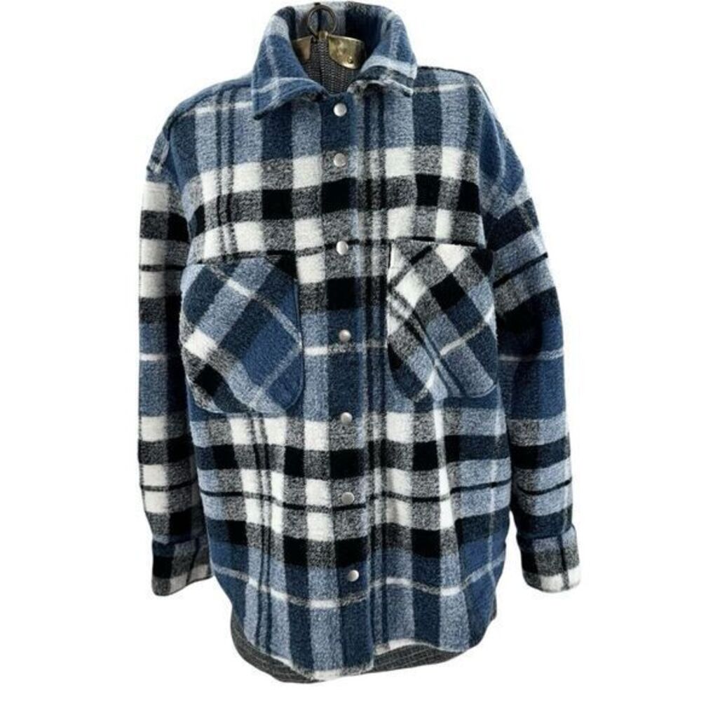 Zara Women's Blue Oversize Plaid Flannel Jacket Women's Size XS - Picture 11 of 11